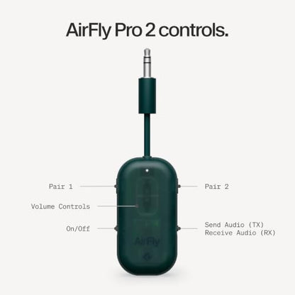 Twelve South AirFly Pro 2, Bluetooth Adapter, Pair 2 AirPods, Teal Ice | Pair 2 AirPods or Wireless Headphones – 3.5mm AUX Bluetooth Transmitter and Receiver for Cars, Boats, Treadmills, TVs & More - color: Teal Ice, style: AirFly Pro 2