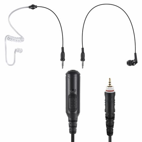 Two Way Radio Ear Set Headset Earpiece with PTT Mic Compatible for Motorola CLP 1010e 1080e CLP1010e CLP1080e Walkie Talkie (to 3.5mm Aux Audio Earbud)