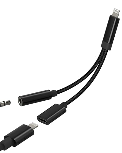 Lightning to 3.5mm Headphone Jack Adapter(2 in 1) MFI Certified AUX Headset Audio Cable Charger Splitter for iPhone 14 13 Pro Max Earphone Connector for iPad Earbuds Converter Car Accessories