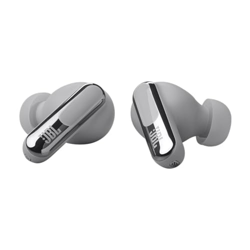 JBL Live Beam 3 - True wireless noise-cancelling stick-closed earbuds, 48Hrs total playback, Wireless Charging, 6 Mics for perfect calls, Multi-point connection, IP55 waterproof and dustproof (Silver) - color: Silver