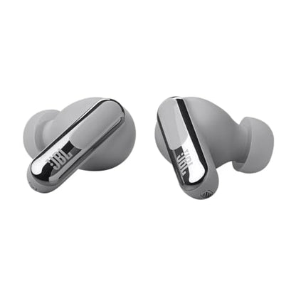 JBL Live Beam 3 - True wireless noise-cancelling stick-closed earbuds, 48Hrs total playback, Wireless Charging, 6 Mics for perfect calls, Multi-point connection, IP55 waterproof and dustproof (Silver) - color: Silver