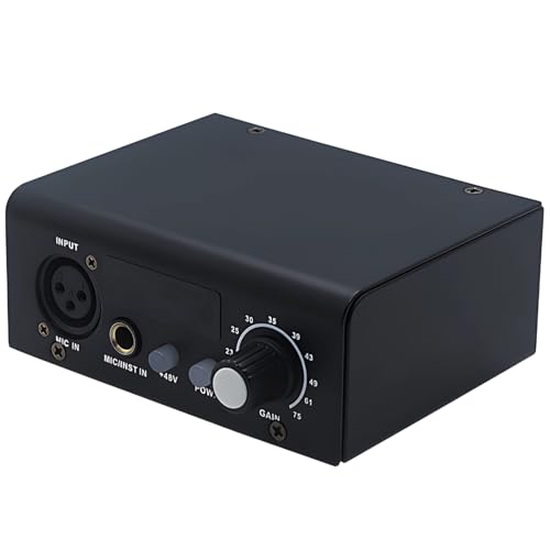 2-Channel Microphone Preamp, Professional XLR Audio Interface Amplifier, Mic Signal Booster, 48 V Phantom Power, for Live Sound, Podcast, Studio Recording