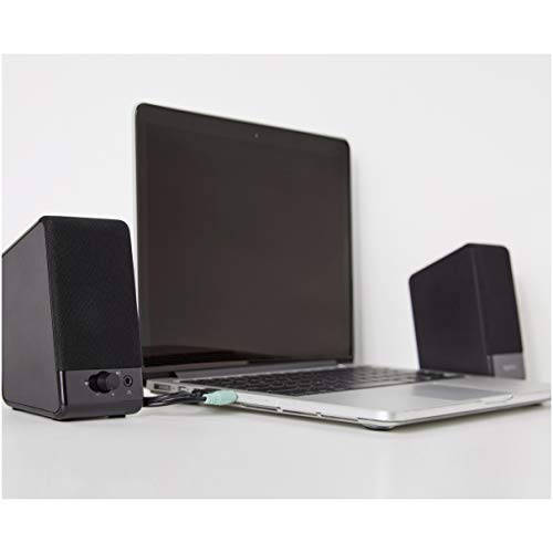 Amazon Basics USB-Powered Computer Speakers with Volume Control for Desktop or Laptop PC, Compact Size, Headphone Jack, Portable, Plug-N-Play, Black - size: 1-Pack, style: USB