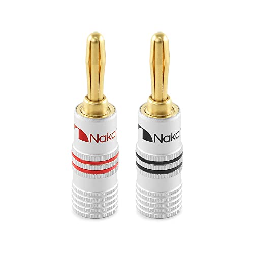 Nakamichi GrubLock Excel Series 24k Gold Plated Banana Plugs, 10-18 AWG | Gauge Size 4mm for Speakers Amplifier Hi-Fi AV Receiver Stereo Radio Audio Wire Cable Screw Connector, 2 Pcs (1-Pair) - size: 2 Pcs (1-Pair)