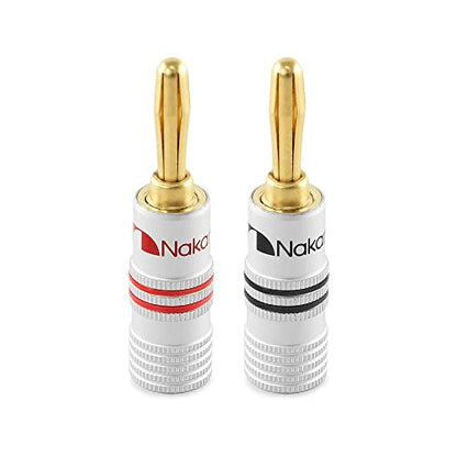 Nakamichi GrubLock Excel Series 24k Gold Plated Banana Plugs, 10-18 AWG | Gauge Size 4mm for Speakers Amplifier Hi-Fi AV Receiver Stereo Radio Audio Wire Cable Screw Connector, 2 Pcs (1-Pair) - size: 2 Pcs (1-Pair)
