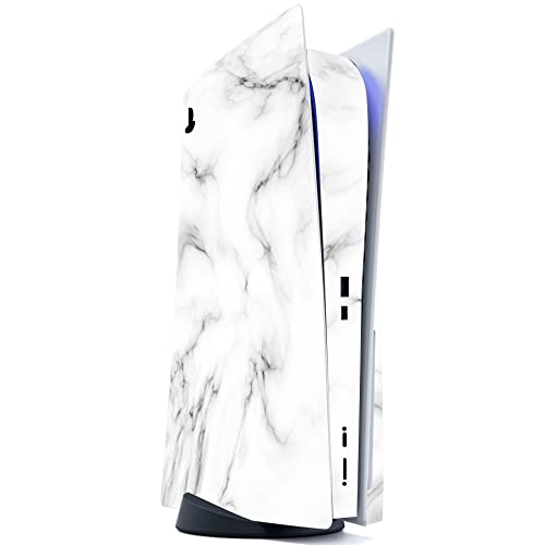PlayVital Seamless White Marble Full Set Skin Decal for ps5 Console Disc Edition, Sticker Vinyl Decal Cover for ps5 Controller & Charging Station & Headset & Media Remote - color: Seamless White Marble