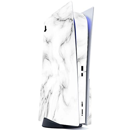 PlayVital Seamless White Marble Full Set Skin Decal for ps5 Console Disc Edition, Sticker Vinyl Decal Cover for ps5 Controller & Charging Station & Headset & Media Remote - color: Seamless White Marble
