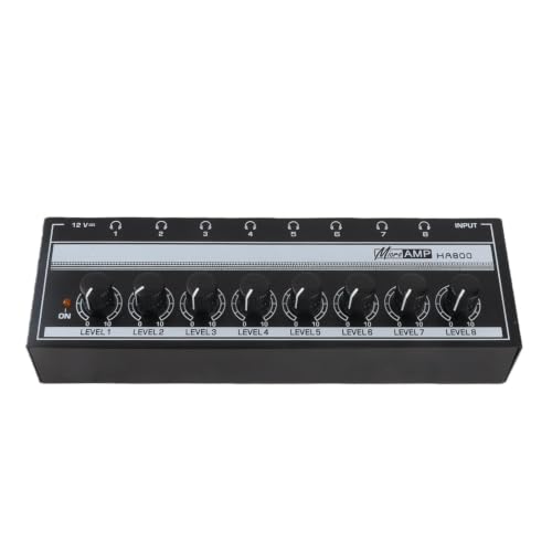 Headphone Amplifier, Stereo Headphone Amplifier Clear Sound Metal 100 to 240V Compact 8 Output and 1 Input Channels Sturdy for Stage