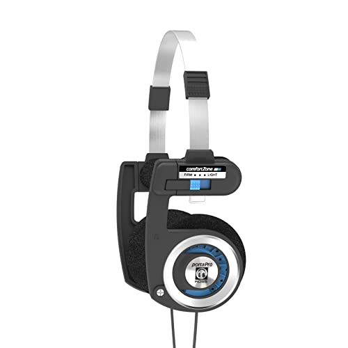 Koss Porta Pro Classic Retro 80s Style On-Ear Headphones, Wired 3.5mm Plug | Collapsible Design, Soft Case Included, Audiophile - color: Black; Silver