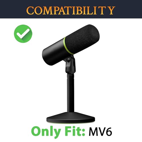 SOULWIT 2Pcs Pop Filter for Shure MV6 Microphone - Black | Windscreen for Shure MV6 Microphone