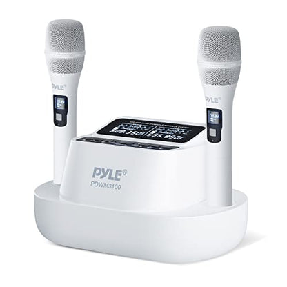 Pyle UHF Wireless Microphone System – Bluetooth Receiver with 2 Rechargeable Handheld Mics, 1200mAh Batteries, Clear Sound for Karaoke, Classroom, Office & Business Use