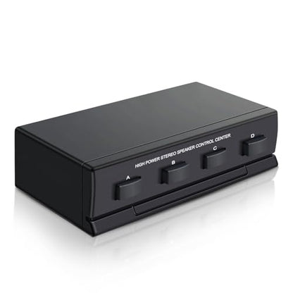 TNP Speaker Selector Switch Box - 4 Zone Channel High Power Stereo Amp Speaker Splitter with A/B/C/D Control Switcher, Spring Clip Connectors, Plug and Play Design, Up to 100W Per Channel