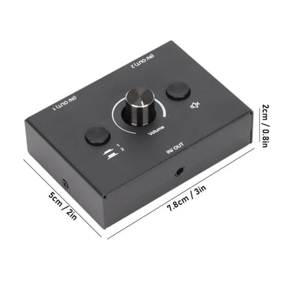 3.5mm Stereo Audio Switcher Bidirectional 2 in 1 Out or 1 in 2 Out Manual Selector Box with Mute Button Plug and Play for Speakers and Headphones