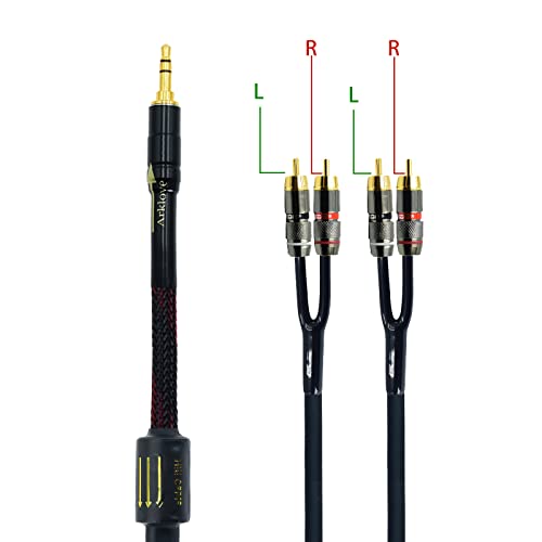 Arklove 1ft Shielded 1/8" aux Input 3.5mm RCA Output Splitter Stereo Audio Video Cable Out 3.5 Male to 4 RCA Male in Dual Speaker Cord 24k Gold Plated - size: 1ft, style: 3.5mm to rca(LR+LR)
