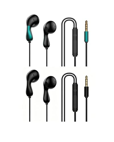 2 Pack 3.5mm Wired Earbuds with Microphone, in Ear Headphones with Volume Control for Calls Music Videos, Black and Green - color: Black and Green, size: 2 Pack, USB-C
