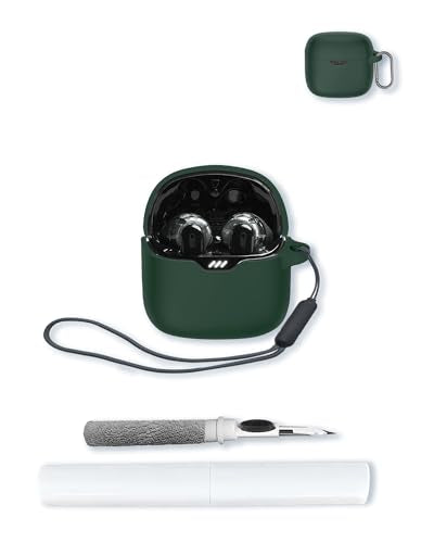 Case for JBL Tune Flex - True Wireless Noise Cancelling Earbuds,Soft Protective,BOVUGAC Silicone Case Cover with Keychain & Cleaning Kit & Lanyard for JBL Tune Flex Earbuds-Green - color: Green