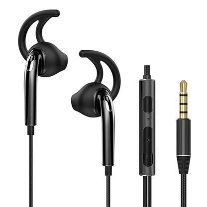 Wired Earbuds, Running Headphones with Microphone, Volume Control Earphones with Sporting Hook for Workout Sports Exercise Jogging Gym, Compatible Smartphones Mp3 Tablet Laptop 3.5mm