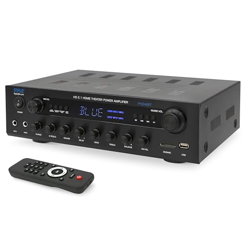 Pyle 400w Home Entertainment Amplifier with Bluetooth - Karaoke Optimized with Dual Mic Inputs with Reverb and Delay, Hi Def in and Out for Home Theater, USB-A Input, SD Card, FM Radio - PHDA6BT