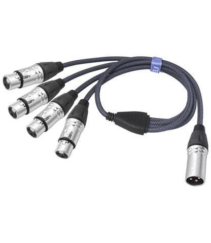 3Pin XLR 1 Male to 4 Female Splitter Cable 2Feet,4WAY XLR Four-Input and one-Output Parallel Connection Adapter,4 Microphone inputs Converted to 1 Output,4 in to 1 Out Aduio Splitter Cable - color: XLR 4F TO 1M-2FT