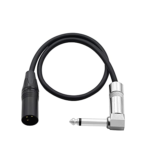 Right Angle 6.35mm Mono to XLR 3 Pin Cable,90 Degree 1/4 Male to XLR Male Interconnect Cable for Soundbox, Microphone, Power Amplifier Etc(50cm)