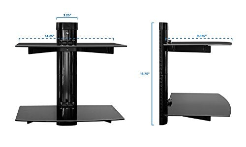 Mount-It! 2-Tier Floating TV Shelf, Tempered Glass, Wall Mount, Black - style: 2-shelf