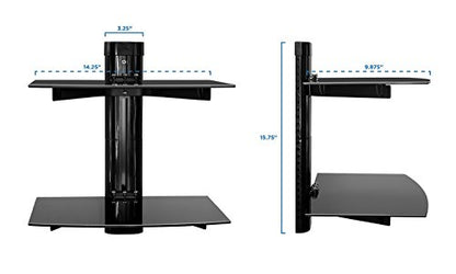 Mount-It! 2-Tier Floating TV Shelf, Tempered Glass, Wall Mount, Black - style: 2-shelf