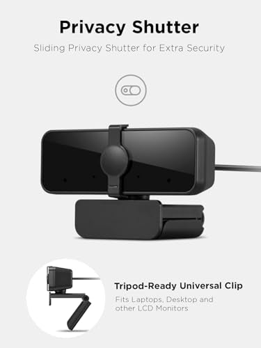 Lenovo 310 FHD Webcam, 1080p, FHD Resolution @30 FPS, Plug-and Play USB Connectivity, 1.8M Cable, 2 Integrated Microphones, External Privacy Shutter, Black - color: Black, style: 310 FHD
