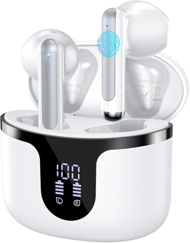 Wireless Earbuds, Bluetooth 5.4 Headphones HiFi Stereo with 4 HD Mic, 50H Playtime Bluetooth Earbuds with Dual LED Display, IPX7 Waterproof Wireless Earphones, Touch Control Ear Buds,USB-C,White - color: White