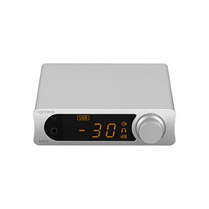 Topping MX3s Amplifier 62W x 2 Class D Power amp Subwoofer Out 700mW x 2 Headphone amp 24-bit/192kHz AKM USB C DAC Bluetooth Support（Silver） - color: Silver