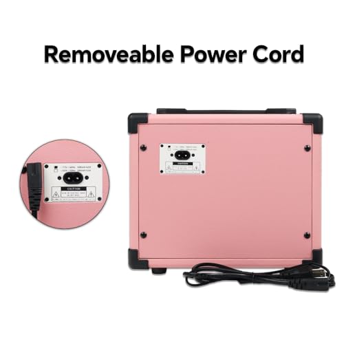 Fojill 20W Watt Electric Guitar Amplifier Amp Practice Small Portable Travel Mini Amp with 3.5 Headphone Jack Aux Distortion Gain Treble Bass Volume (Pink, 20W) - color: Pink