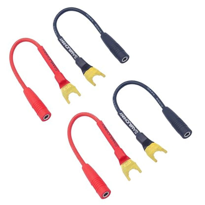 Sam&Johnny Spade Plugs to 4mm Female Banana Jack Speaker Wire, Banana Jack Female to Y Plug Fork Spades Cable for Speakers, Amplifier, Soldered Construction, 4 Pack of 6 Inch, RED/ BLACK - style: 3 Inch | Banana Plug to Banana Jack | 4 Pack