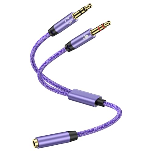 Headset Splitter for PC, Mic and Headphone Splitter Y Splitter Cable Cord | Braided 3.5mm Female to 2 Dual Male Mic Audio Y Splitter Cable Jack Headphone Audio Adapter Convertor for Smartphone Laptops