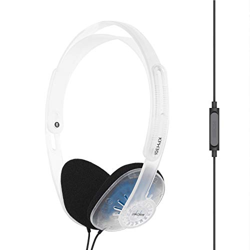 Koss KPH30i Clear Retro 90s Style On-Ear Headphones, Microphone, Wired Plug | Transparent, In-Line Microphone and Touch Remote Control, D-Profile Design, 3.5mm Jack - color: Clear