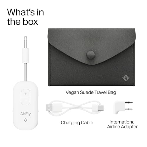 Twelve South AirFly Pro 2 Deluxe, Wireless Bluetooth Adapter, White | Pair 2 AirPods or Wireless Headphones – 3.5mm AUX Bluetooth Transmitter/Receiver for Cars, Boats, Treadmills, TVs , Airplane - color: White, style: AirFly Pro 2 Deluxe