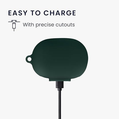kwmobile Cover for Bose QuietComfort Earbuds Case - Silicone Cover for Earbuds Charging Case - Protective Headphone Holder with Carabiner Clip - Dark Green - color: dark green