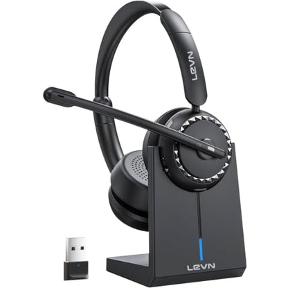 LEVN Wireless Headset, Wireless Headset with Mic for Work, AI Noise Cancelling, 65 Hrs Working Time, Bluetooth Headphones with Microphone from Computer/Call Center/Teams