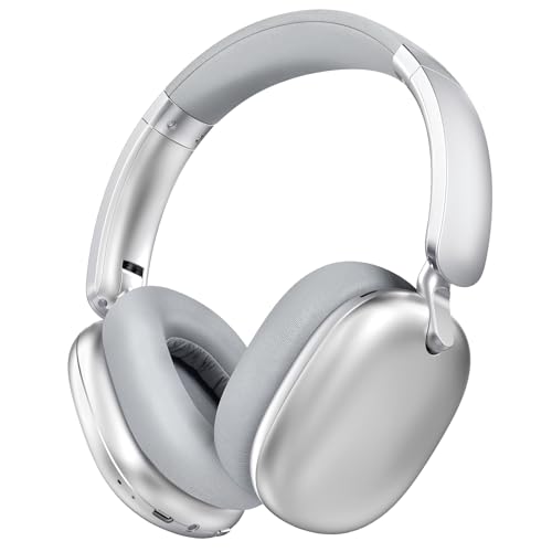 C6 Active Noise Cancelling Headphones, Wireless Over Ear Bluetooth Headphones, 60H Playtime, Lightweight Folding Deep Bass Comfort Fit Ear Cups Headset with Mic for iPad/Travel/PC/Home Silver - color: Silver