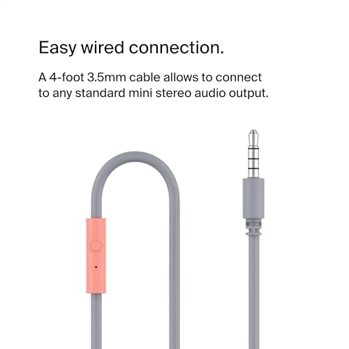 Belkin SoundForm Mini Wired Kids Headphones, On Ear, 3.5mm | Toddler headphones, built-in mic, 85dB safe volume limit, durable design, online learning, classroom, travel - color: Pink, style: Wired