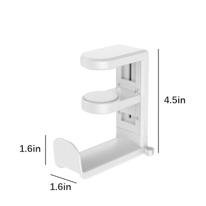 White Multi-Functional 360° Rotatable E-Sports Bluetooth Over-Ear Headphone Clamp-on Desk Hanger – Punch-Free Table Clip Hook for Thoughtful Under-Desk Storage - color: White