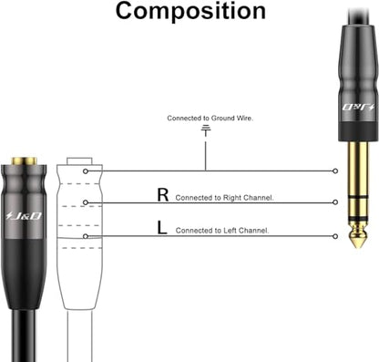 J&D 1/4 inch to 3.5mm Headphone Adapter, Heavy Duty Copper Shell Connecter Joint 3.5mm 1/8 inch Female TRS to 6.35mm Male TRS Stereo Audio Extension Cable (6 Feet 10 Pack) - size: 6 Feet (10 Pack)
