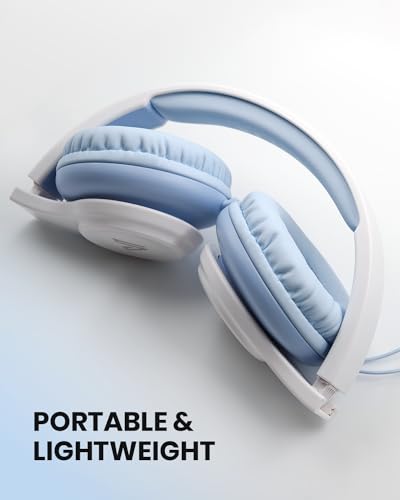 GE01 On-Ear Headphones w/Mic, Portable Lightweight Folding Stereo Bass Headphones for Smartphone, Tablet, Computer - Kids School (Blue)