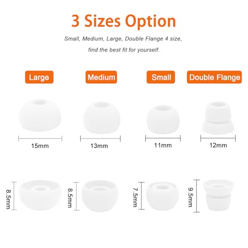 hopopwer Replacement Silicone Earbuds Tips for Powerbeats 3 Powerbeats 2, 4 Pairs Earbuds Silicone Ear Tips Set - Small, Medium, Large and Double Flange (White with Pen) - color: White with Pen