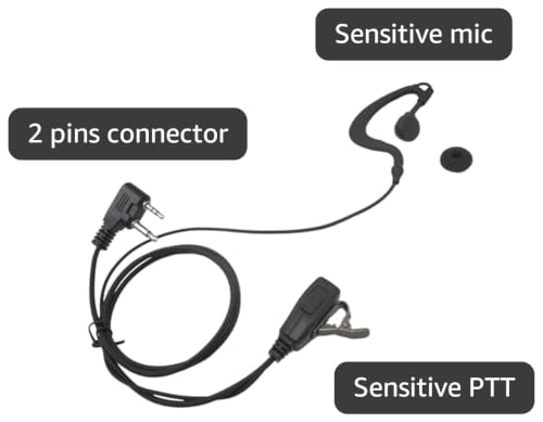 2Pin Earpiece with Mic Walkie Talkie Headset Earphone Ear Piece for Midland 2-Way Radios GXT LXT (G Shape Style)