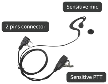 2Pin Earpiece with Mic Walkie Talkie Headset Earphone Ear Piece for Midland 2-Way Radios GXT LXT (G Shape Style)