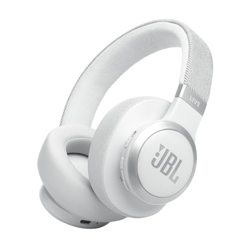 JBL Live 770NC - Wireless Over-Ear Headphones with True Adaptive Noise Cancelling with Smart Ambient, Up to 65 Hours of Battery Life, Comfort-fit Fabric Headband & Carrying Pouch (White) - color: White