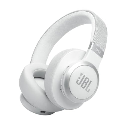 JBL Live 770NC - Wireless Over-Ear Headphones with True Adaptive Noise Cancelling with Smart Ambient, Up to 65 Hours of Battery Life, Comfort-fit Fabric Headband & Carrying Pouch (White) - color: White