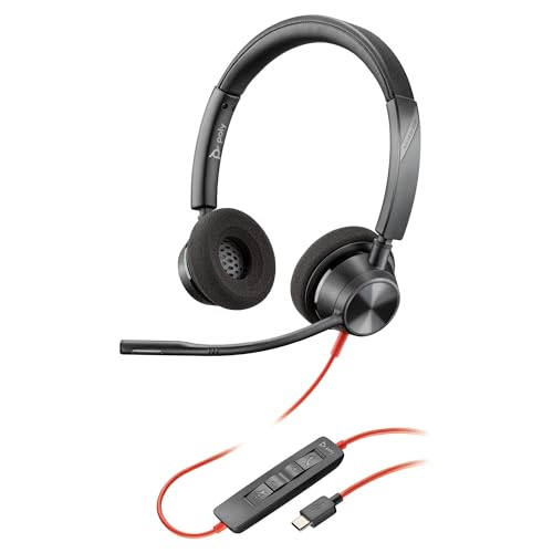 Poly Blackwire 3320 Wired Headset (Plantronics) – Flexible Microphone Boom – Hi-fi Stereo - Connect to PC/Mac via USB-C or USB-A - Works with Teams/Zoom - Amazon Exclusive - style: Standard