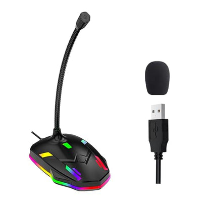 USB Computer Microphone with Mute Button&RGB Glowing Light Compatible with PC Laptop Desktop Win/Mac PS4/5,Play&Plug Gooseneck Microphone,Ideal Condenser Mic for Game,Podcast,Vocal,YouTube-M9