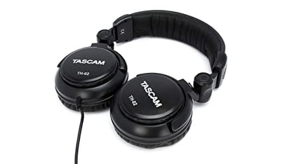 TASCAM TH-02 Professional Studio Monitor Headphones, Wired, Over Ear — for Recording, Podcast, DJ, Music and Guitar, with 1/4 Inch Jack Adapter