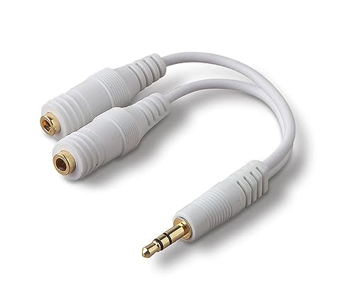 Belkin AUX Audio Cable Splitter, 3.5mm, White | Splits one audio source to two headphones, compatible with phones, tablets, laptops, and MP3 players - color: White, size: Standard